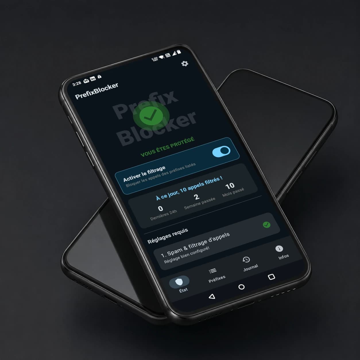 Interface de l'application Android PrefixBlocker